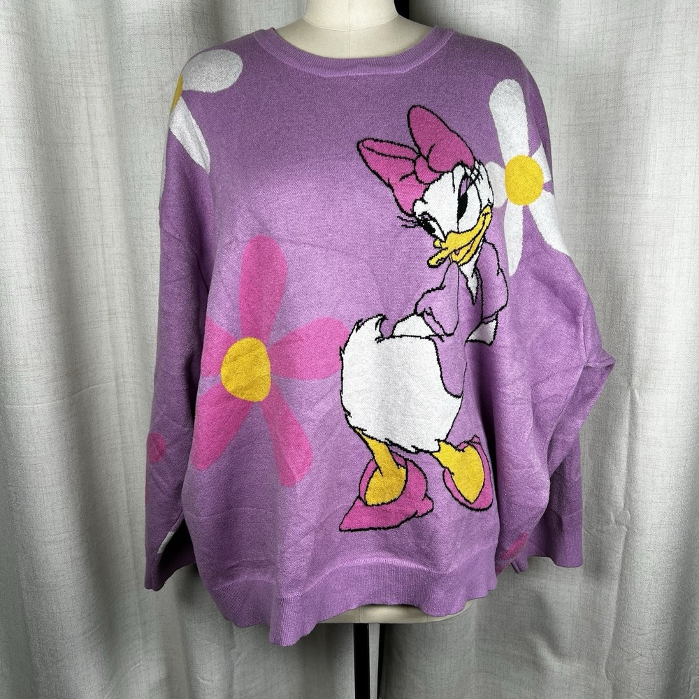Disney Parks Daisy Duck‎ Pullover Knit Sweater Women's Plus 3X Purple Floral